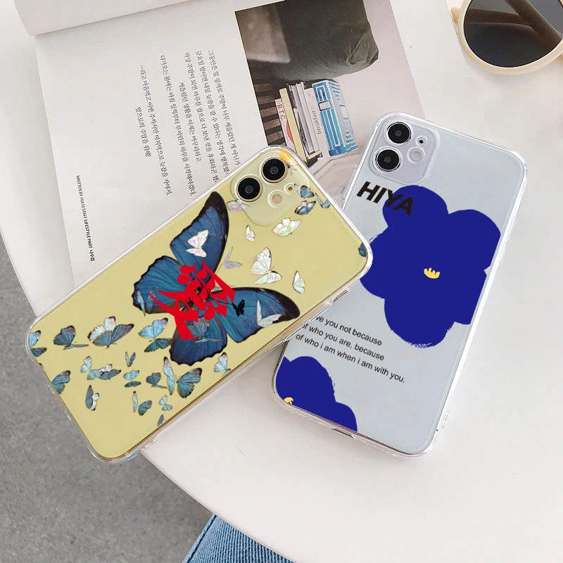

Deluxe art butterfly and flower Phone Case For Apple iPhone 14 13 12 11 SE XS XR X 7 8 6 5 Plus Pro MAX 2020 Transparent Cover