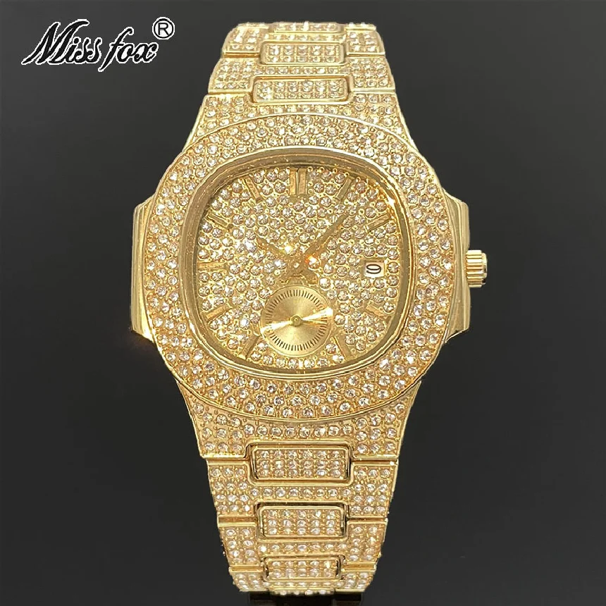 

MISSFOX Fashion Mens Quartz WristWatch Luxury Iced Out Waterproof Watch Male Stainless Steel Automatic Date Clocks Free Shipping