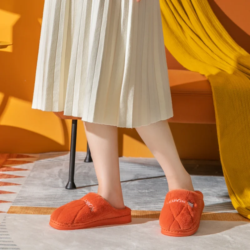 Women Home Cotton Fluffy Plush Anti-slip Slippers Indoor Autumn Male Couple Pantuflas Shoes Chaussons Zapatillas Casa Mujer