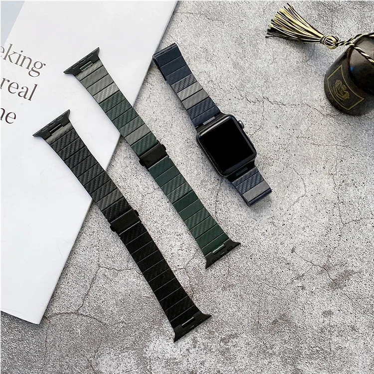 

Luxury Carbon Fiber Pattern Steel Watch Band for Apple Watch 7 6 5 4 SE Wrist Strap for iWatch 38 42 40 44 41 45mm