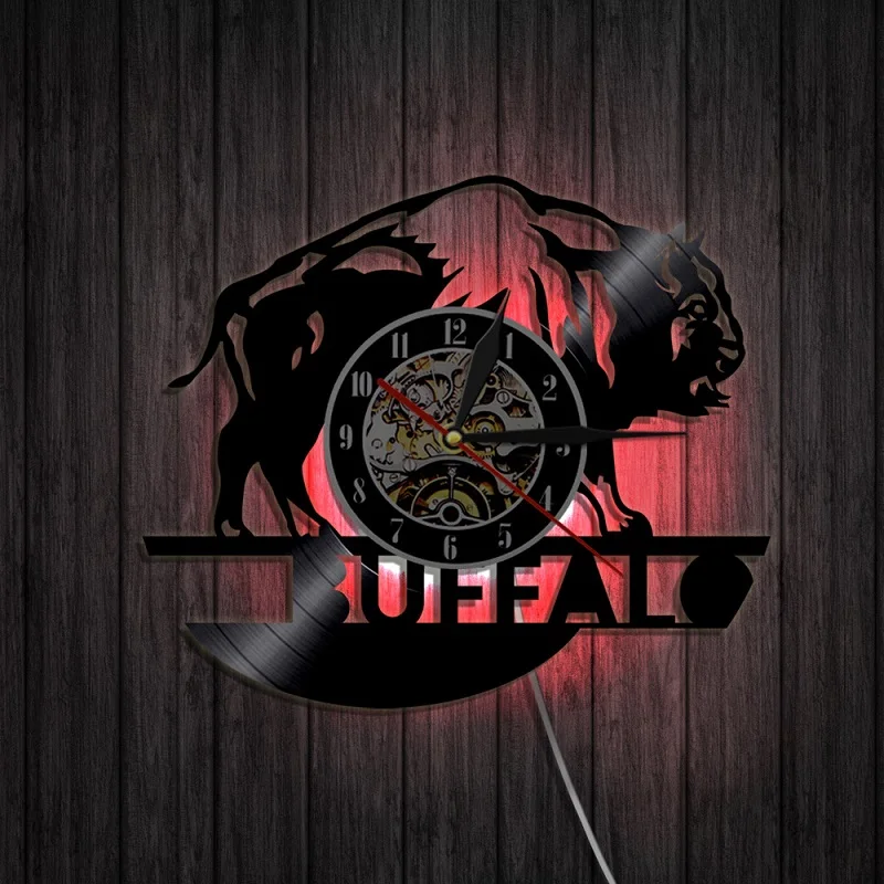 

Animal Series Bison Vinyl Record Wall Clock New Strange Led Study Living Room Decorative Wall Clock Stickers For Kitchen Clock