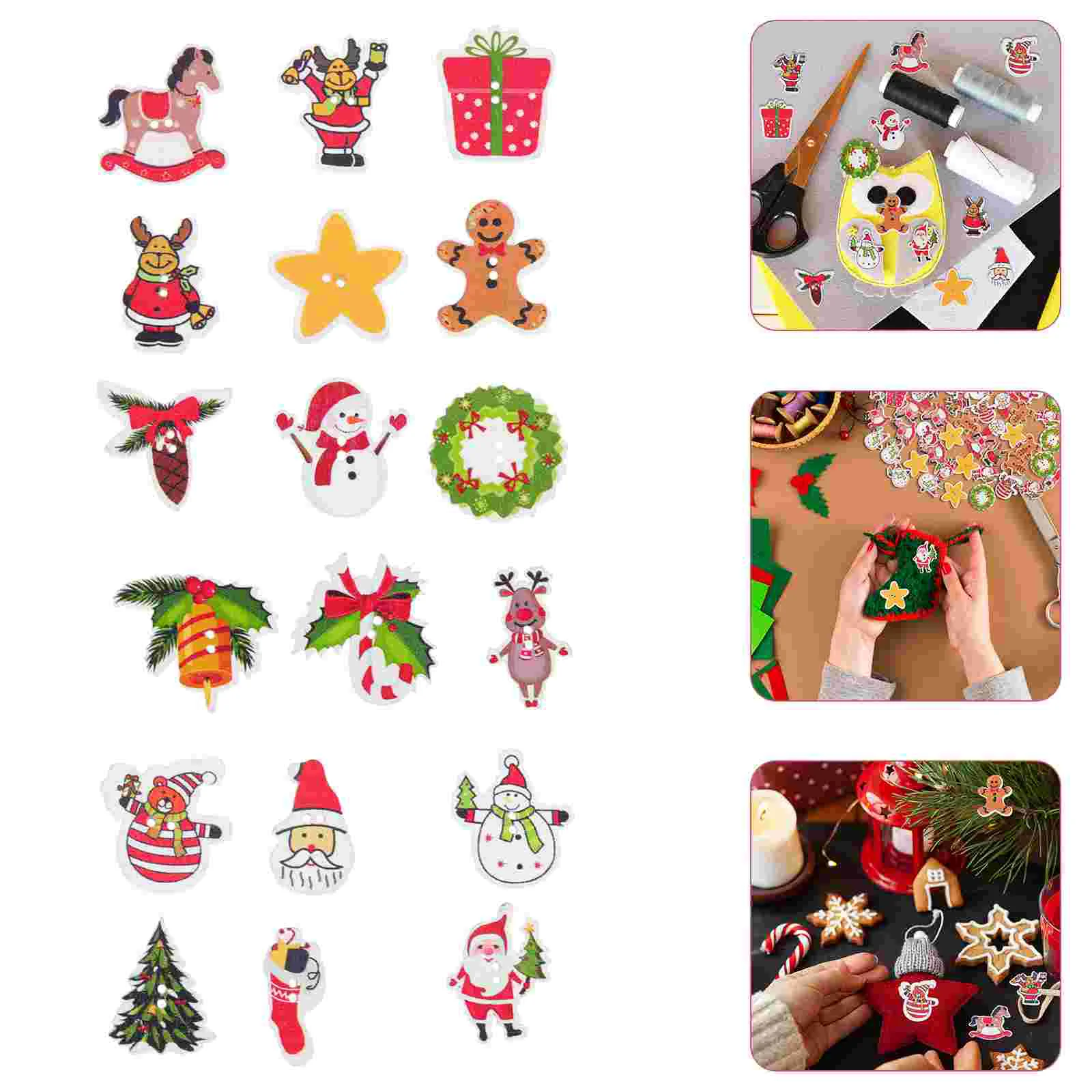 

Buttons Christmas Wooden Sewing Wood Embellishmentscrafts Scrapbooking Holiday Reindeer Holes Santa Tree Button Decorativeclaus