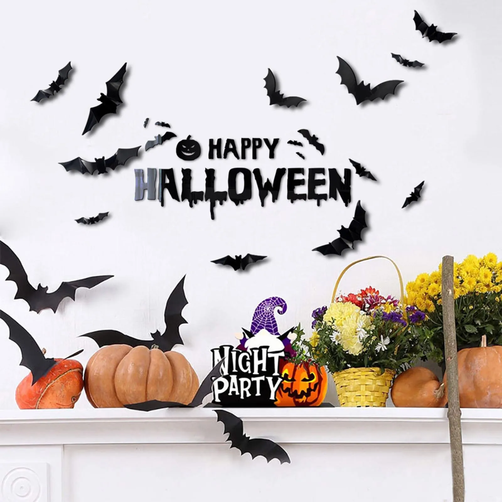 

Буквы для декора комнаты, самодельный Настенный декор на Хэллоуин, украшения «летучая мышь», настенная наклейка, 3D украшения «летучая мышь»...