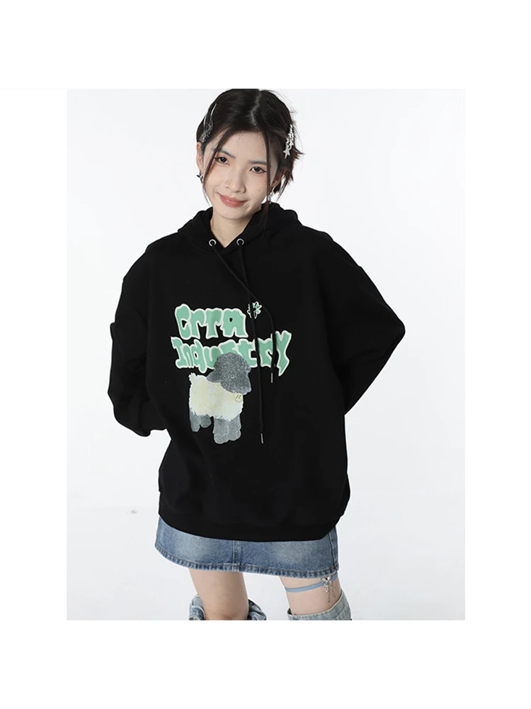 

Новинка Весна 2023, модные флисовые толстовки с круглым вырезом и длинным рукавом с мультяшным принтом для женщин, повседневные толстовки Y2K, женские толстовки, Топ