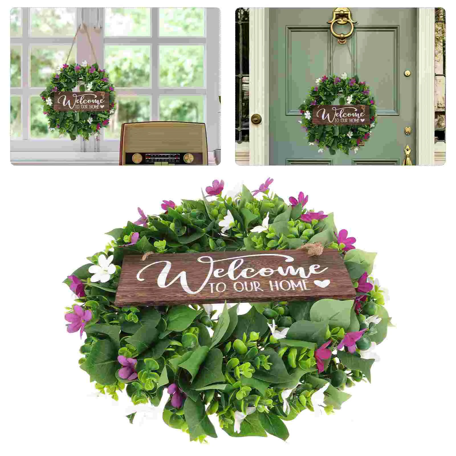 

Simulated Green Leaves Wreath Home Door Welcome Board Hanging Artificial Garland