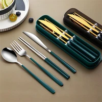 dinnerware set flatware kitchen accessories camping travel sets gold knife fork spoon portable cutlery sets with case
