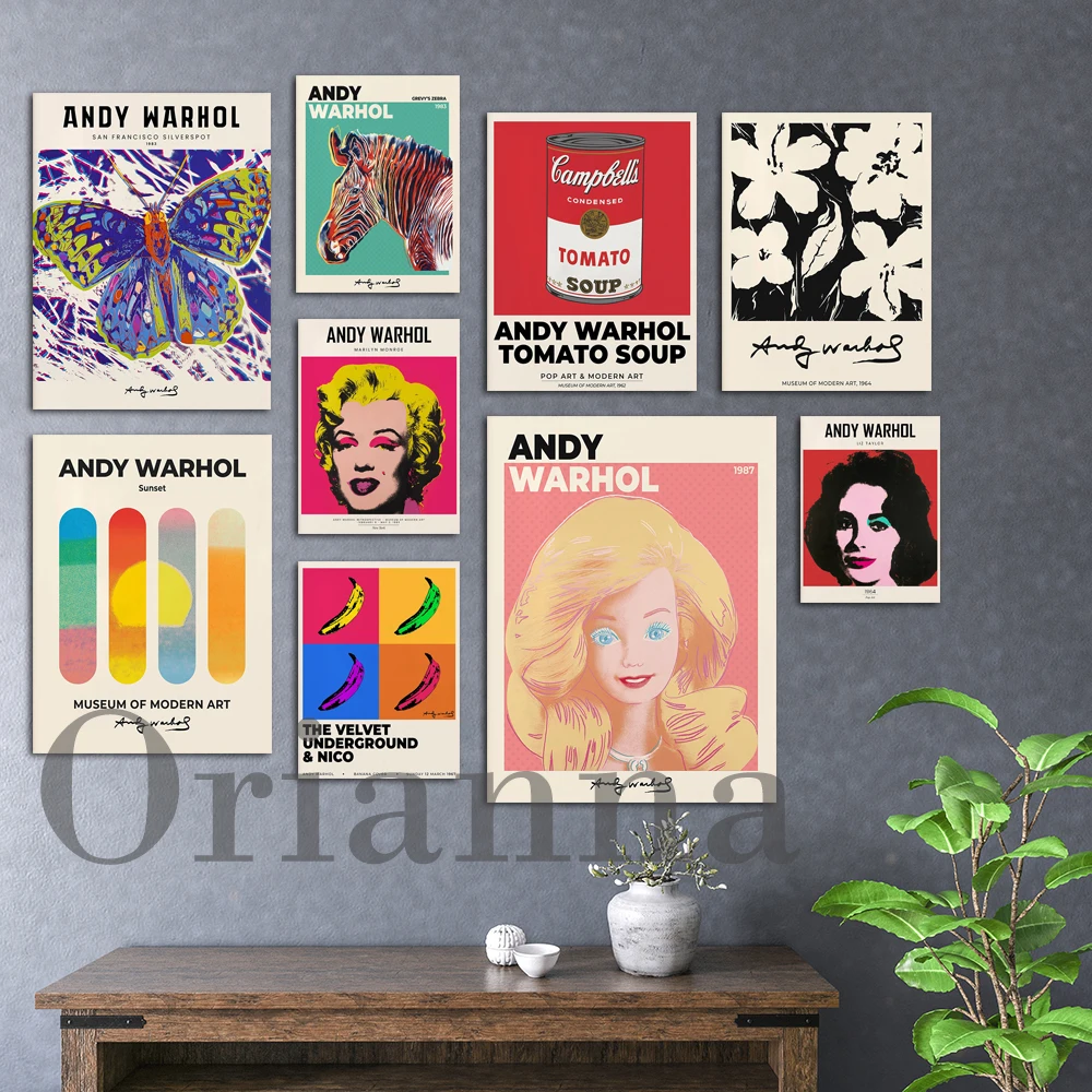 Плакат с изображением Энди Уорхола, закат, цветы, банан, томатный суп, Бабочка, Мэрилин Монро, Зебра, корова, искусственная кожа, Современный домашний декор