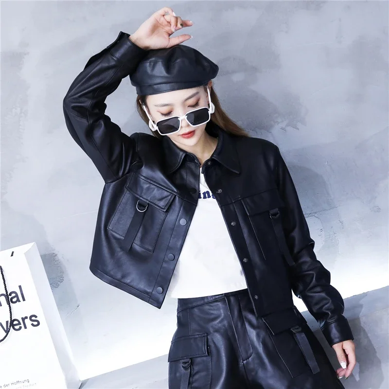 Женская Короткая кожаная куртка Tajiyane из 2023 натуральной овечьей кожи корейские