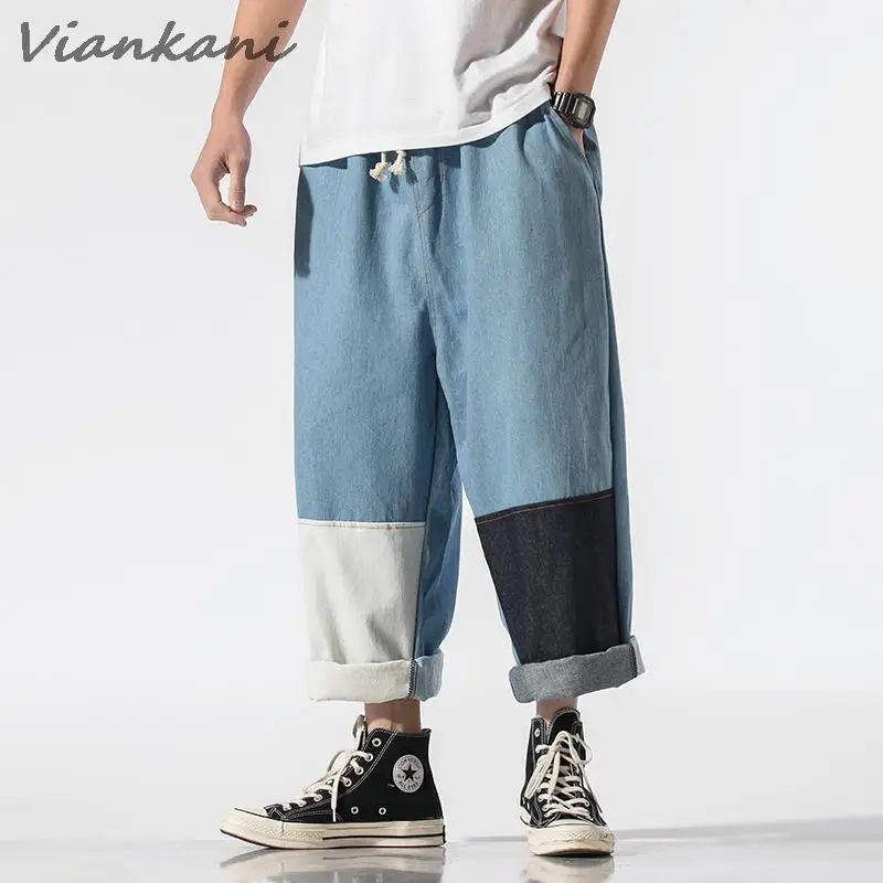 Vintage Streetwear Mens Jeans Pants Ankle-Length Japanese Casual Jeans Men 2022 New Fashion Jogging Pants Male Large Size