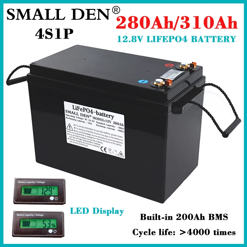 

12.8V 280Ah/310Ah LiFePO4 battery pack 4S1P High power built-in200A BMS for 12V power supply system RV EV Solar storage Tax Free