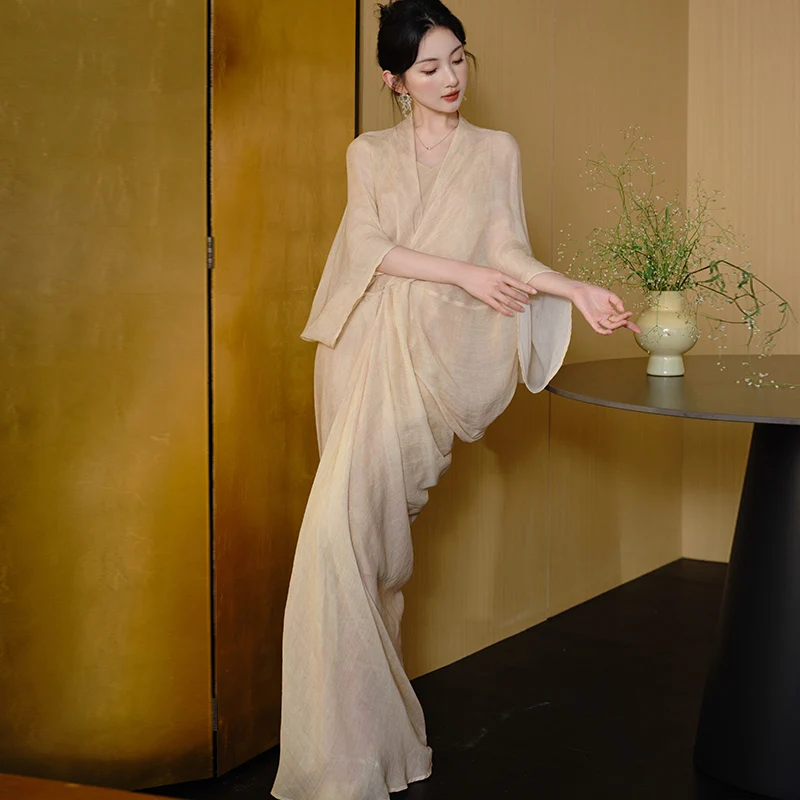 Женское льняное платье с рукавами летучая мышь однотонное Элегантное Длинное
