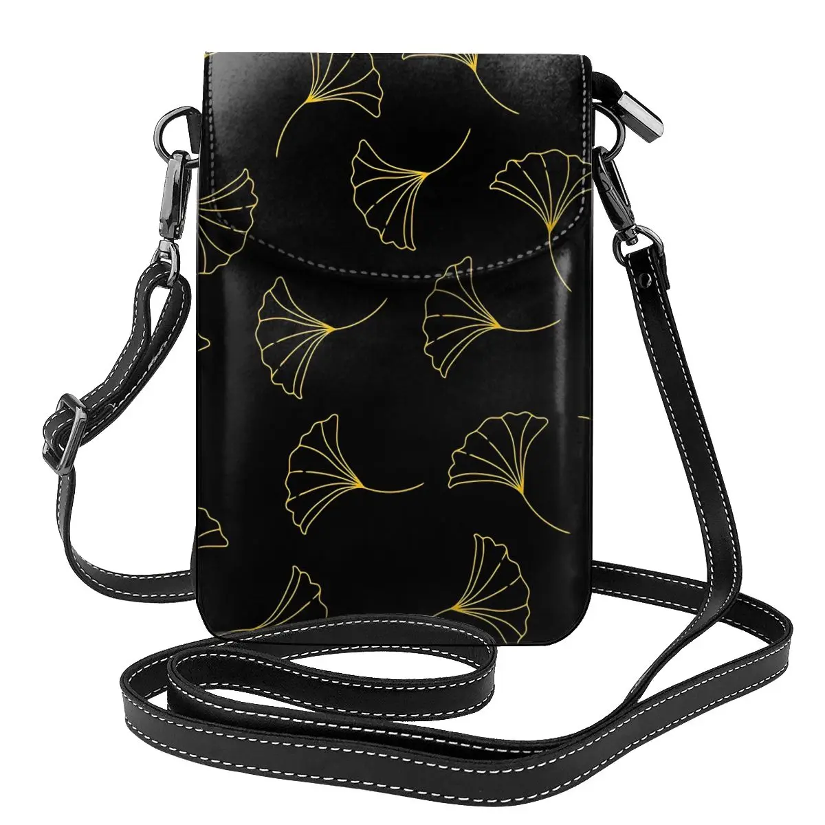 

Ginkgo Biloba Shoulder Bag Gold Leaf Print Gifts Stylish Women Bags Leather Office Woman Purse