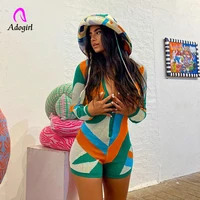 knitted women skinny playsuits plaid long sleeve button up shorts jumpsuits 2022 summer sexy night club party one piece outfits