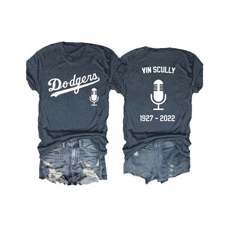 

Rheaclot Dodgers Vin Scully 1927-2022 Women's Summer Tops Graphic T-shirt Round Neck Tee