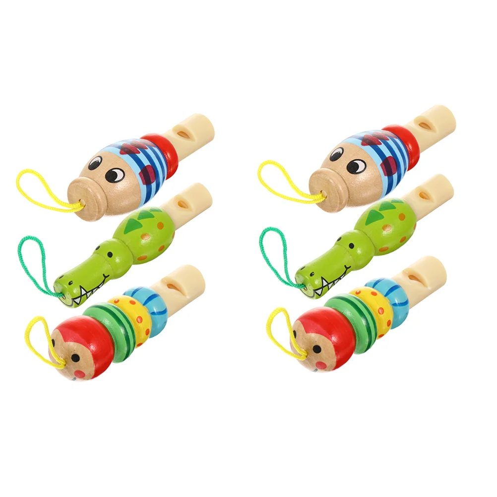

6pcs Kids Baby Toddlers Whistle Toy Animal Shaped Wooden Whistle Toy (Random)