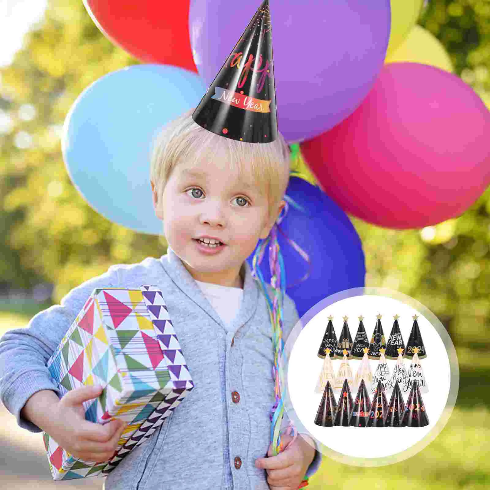 

18 Pcs Cone Party Paper Hats Has 2024 Happy New Year Decors Year's Eve Supplies