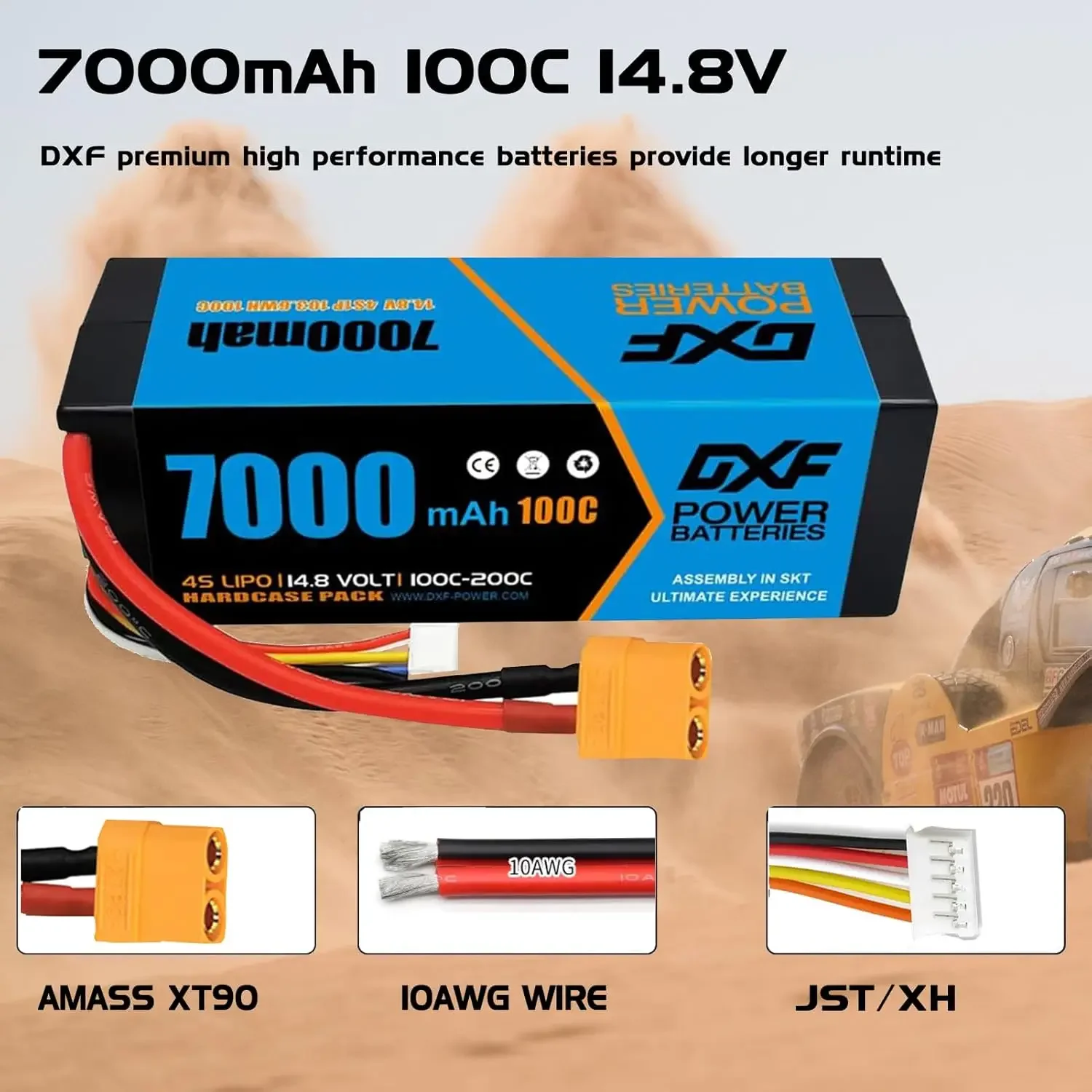 Фото DXF 4S Lipo аккумулятор 14,8 В 100C 7000 мАч Lipo аккумулятор с разъемом XT90 Hardcase аккумулятор для радиоуправляемого автомобиля, лодки, грузовика, самолета, БПЛА RACING №2