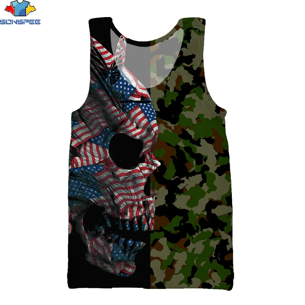 

SONSPEE 3D Print Men's Sport Vest Camo Skull American Flag Summer Workout Fitness Party Bar Street Harajuku Trend Cool Tank Tops
