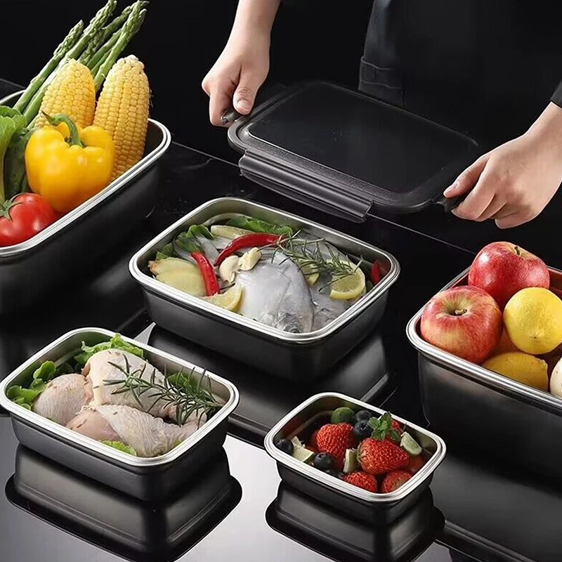 304 Stainless Steel Crisper Box Airtight Food Storage Container With Lid Lunch Bento Outdoor Picnic Camping Tool