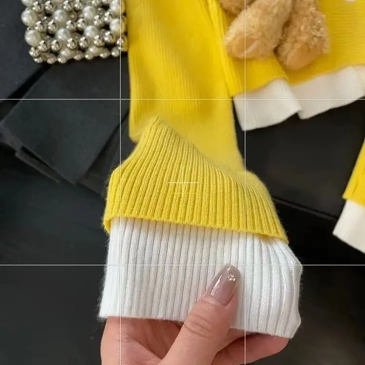 Вязаный кардиган 2024 французская стерео плюшевая кукла искусственный длинный