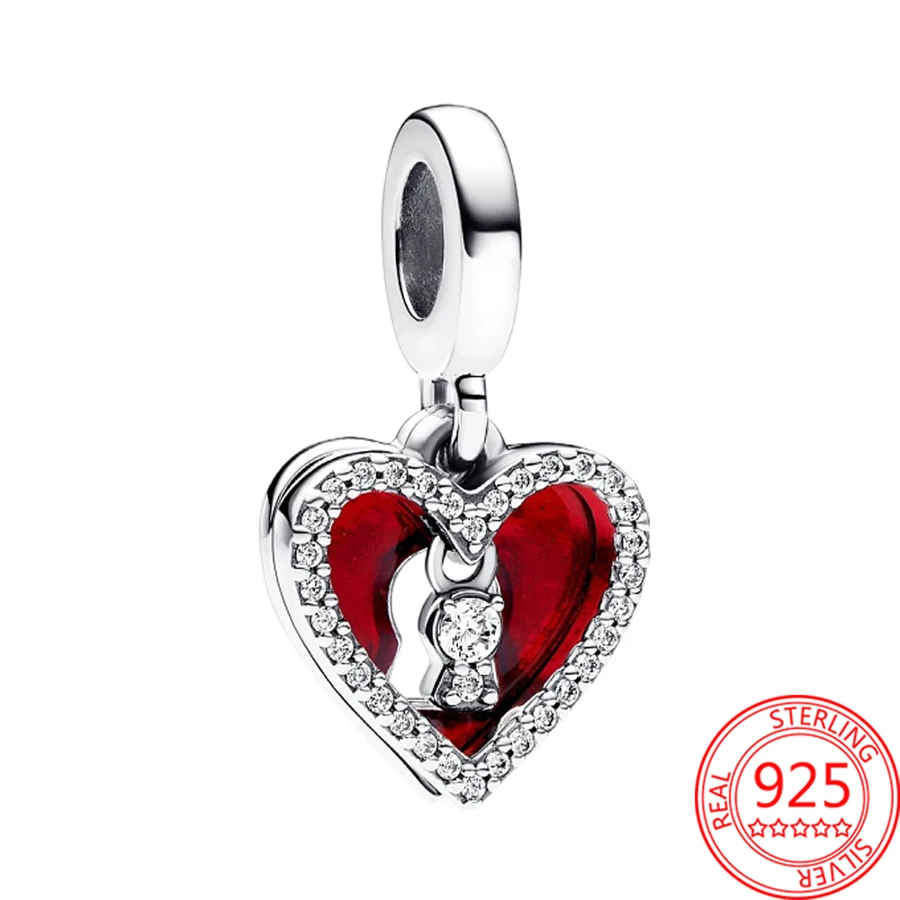 

Женский браслет из серебра 925 пробы, с красным сердцем и замком