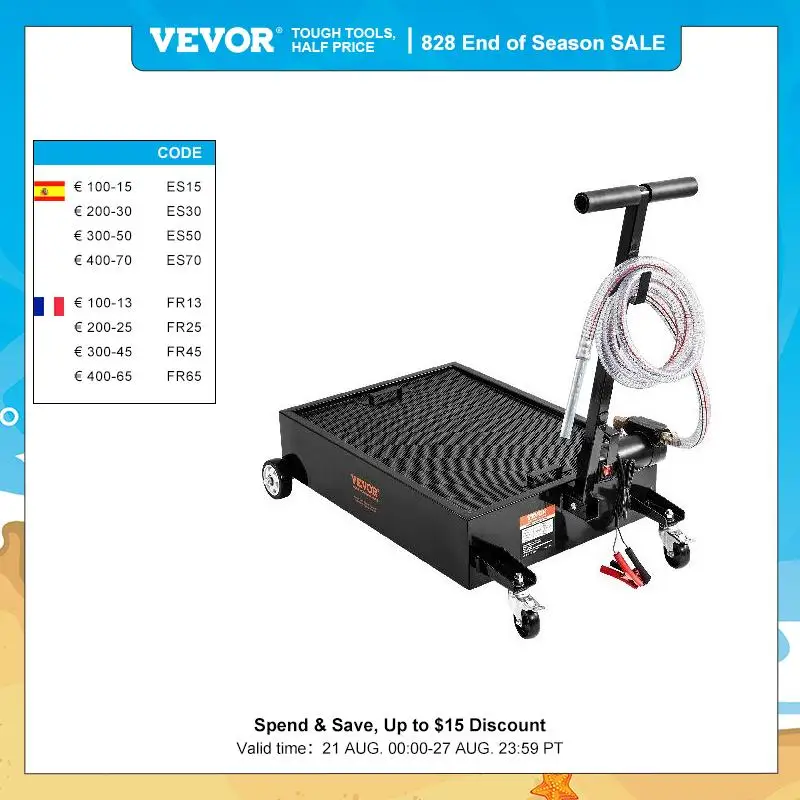 Drain Pan 15 Gallon Oil Drain Pan With 180w Electric Pump 8.2ft Hose & Folding Handle For Trucks Buses Rvs