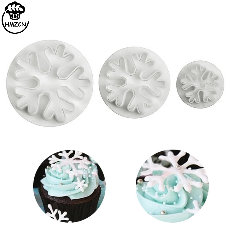 3 pcs Cake Snowflake Mold Sugarcraft Cake Decorating Tools Fondant Plunger Cutters Tools Cookie Biscuit Set Baking Accessories