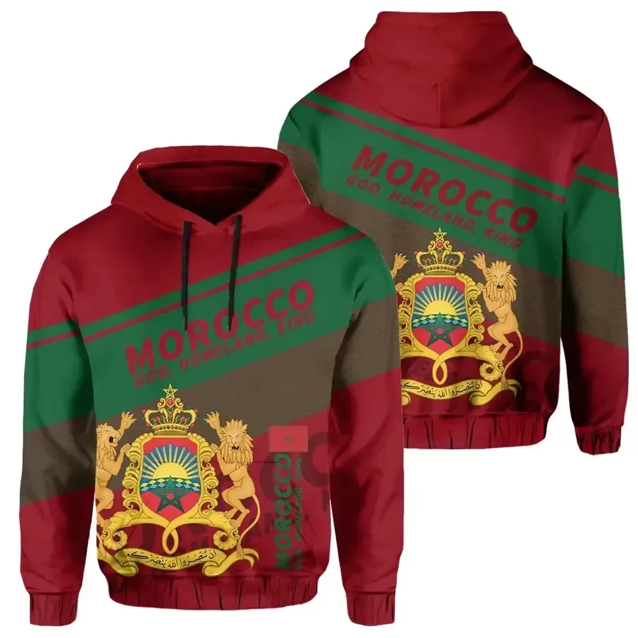 Пот от Capuche Imprimé 3D для Homme и Femme Survêtement avec Emblème National du Maroc PVD