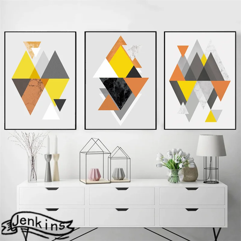 Геометрические треугольные математические узоры абстрактная Настенная картина