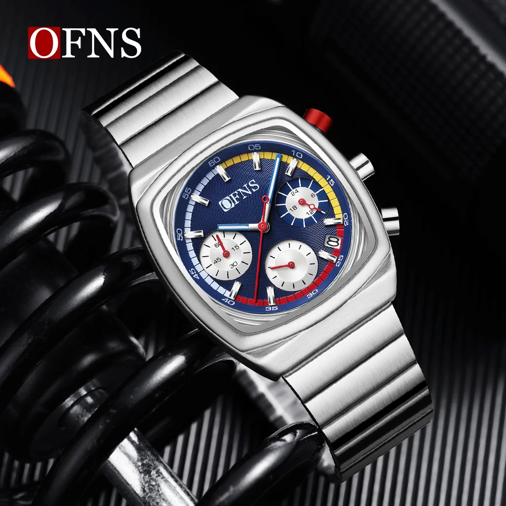 Фото Мужские наручные часы OFNS 1635 Luxury Sport: кварцевые, силиконовый ремешок, бамбуковые элементы, стальной корпус, водонепроницаемые, для бизнеса, Relogio Masculino №4