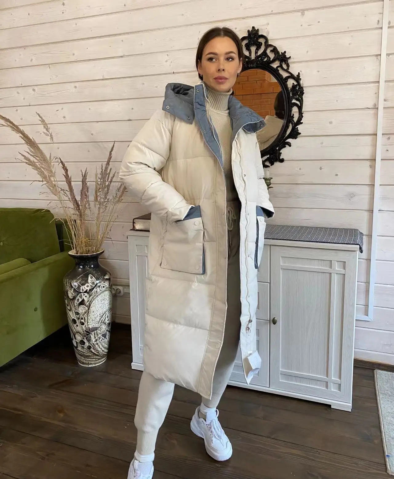 2023 New Korean Version of The Loose and Explosive Padded Jacket Women's Winter Long Section Over The Knee Down Padded Jacket