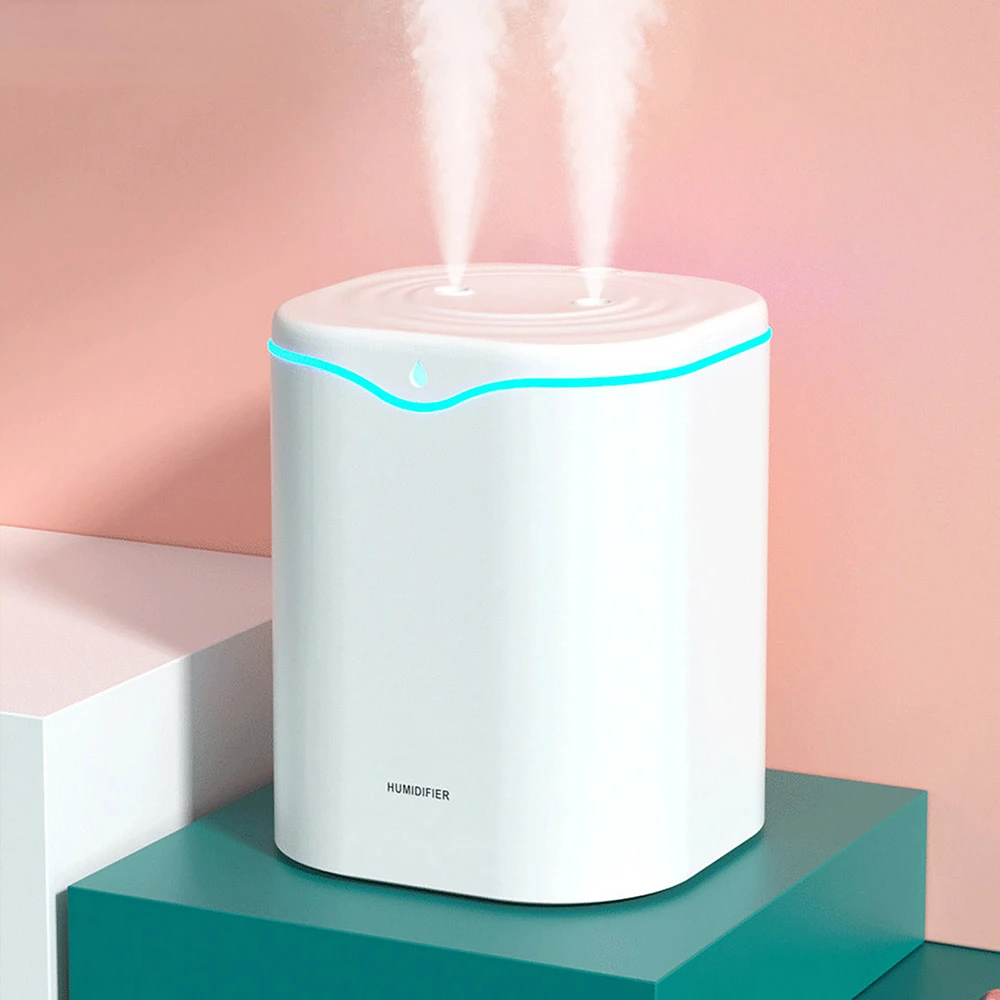 

Humidifier Double Spray for Bedroom 2L Cool Mist USB Portable Desk Quiet Ultrasonic With LED Light for Travel Home Office