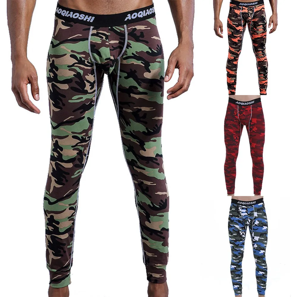 

Men Camouflage Stripe Thermal Underwear Men Sexy Warm Long Johns Thin Elastic Pants Man Legging Underwear Sleepwear Trousers new
