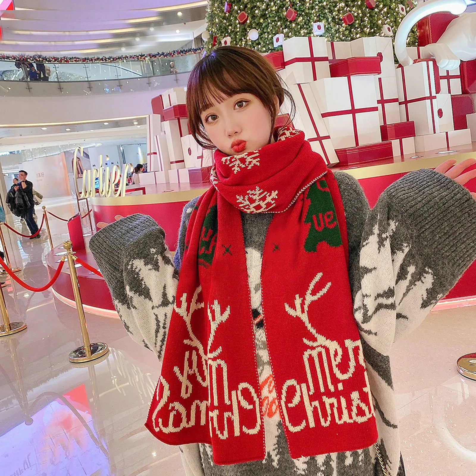 

Winter Unisex Warm Knitted Ring Scarf 2022 Fashion Pashmina Shawls Cashmere Thick Wraps Lady Wraps Cute Elk Red Christmas Wraps