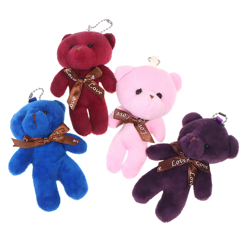 

11cm Cute Bow Tie Plush Bear Doll Cartoon Bear Small Keychain Mobile Phone Pendant Wedding Toy Keychain Plush Bear Keychain