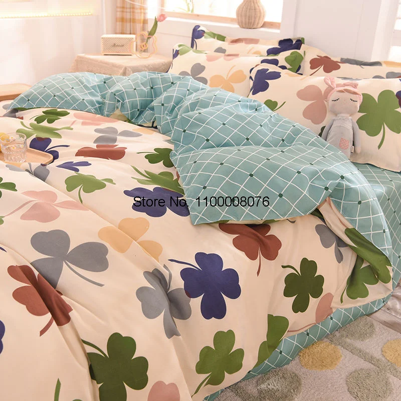 

2022 New Bedding Set Plant Printed Bed Linen Sheet Plaid Duvet Cover Single Double Queen King Quilt Covers Sets Bedclothes