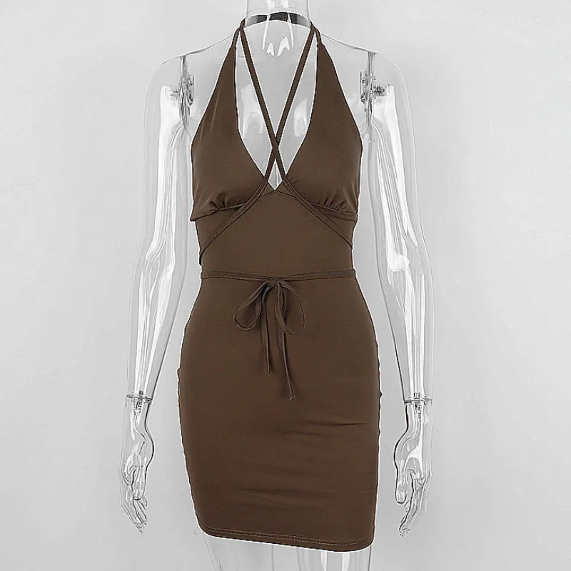 Женское облегающее платье с открытой спиной Однотонная юбка болотного цвета