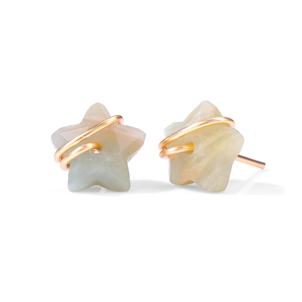 2024 новые милые серьги-гвоздики с камнем в форме звезды лазурит Амазонит кварц