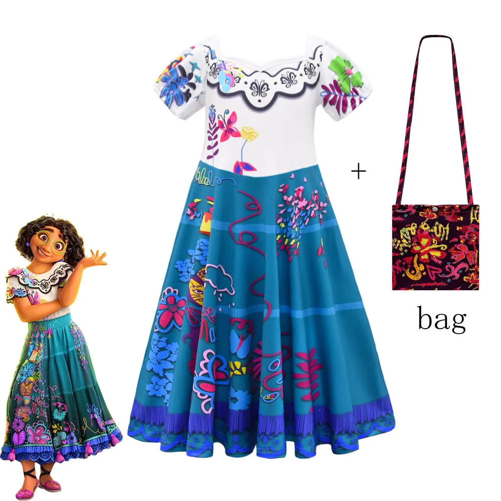 

New Kids Clothes Girls Encanto Mirabel Cosplay Costumes Fancy Princess Dresses Children Birthday Carnival Party Clothing and Bag