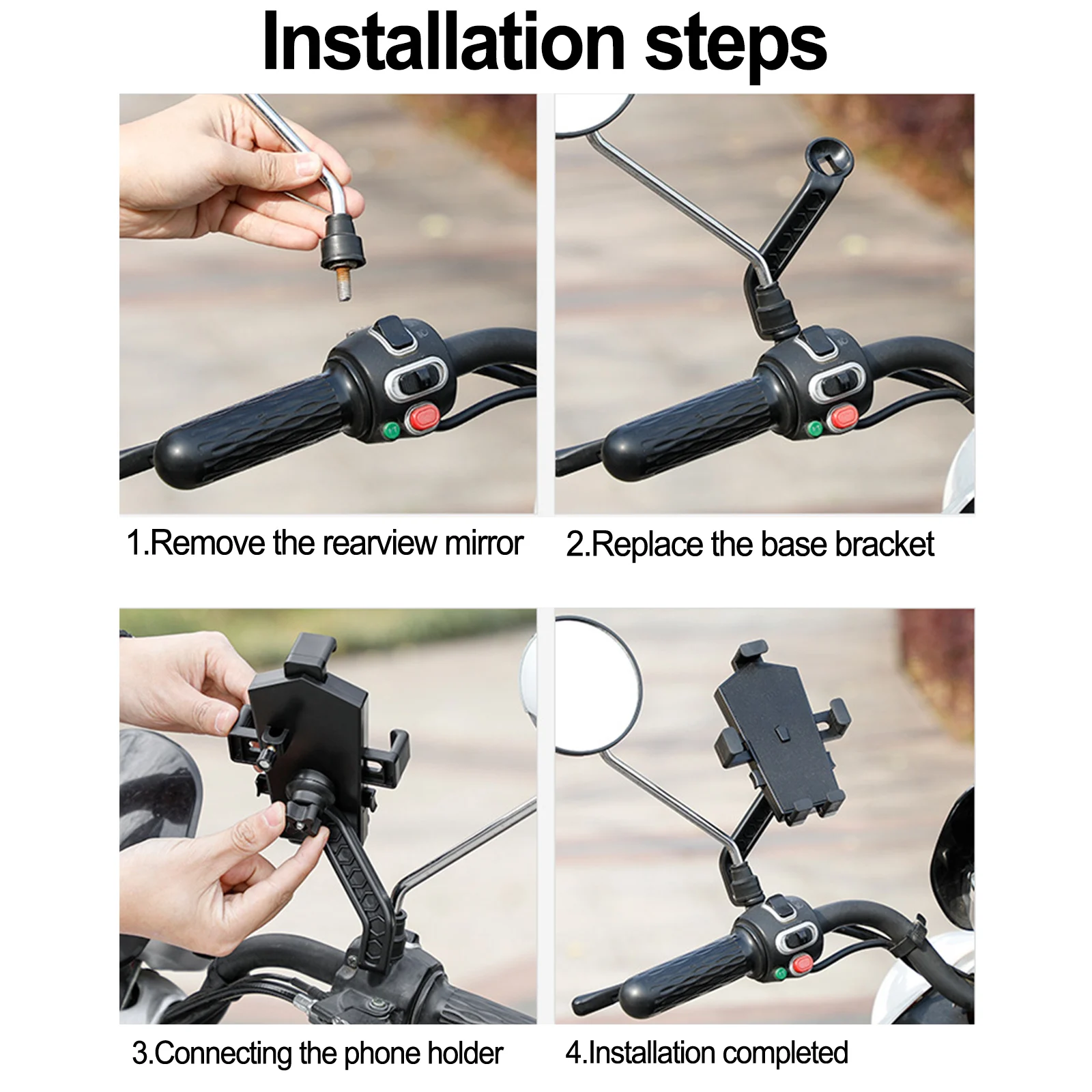 

Handlebar Clip Phone Holder Easy Installation Phone Clip Rear View Mirror Replacement ABS High Quality Brand New