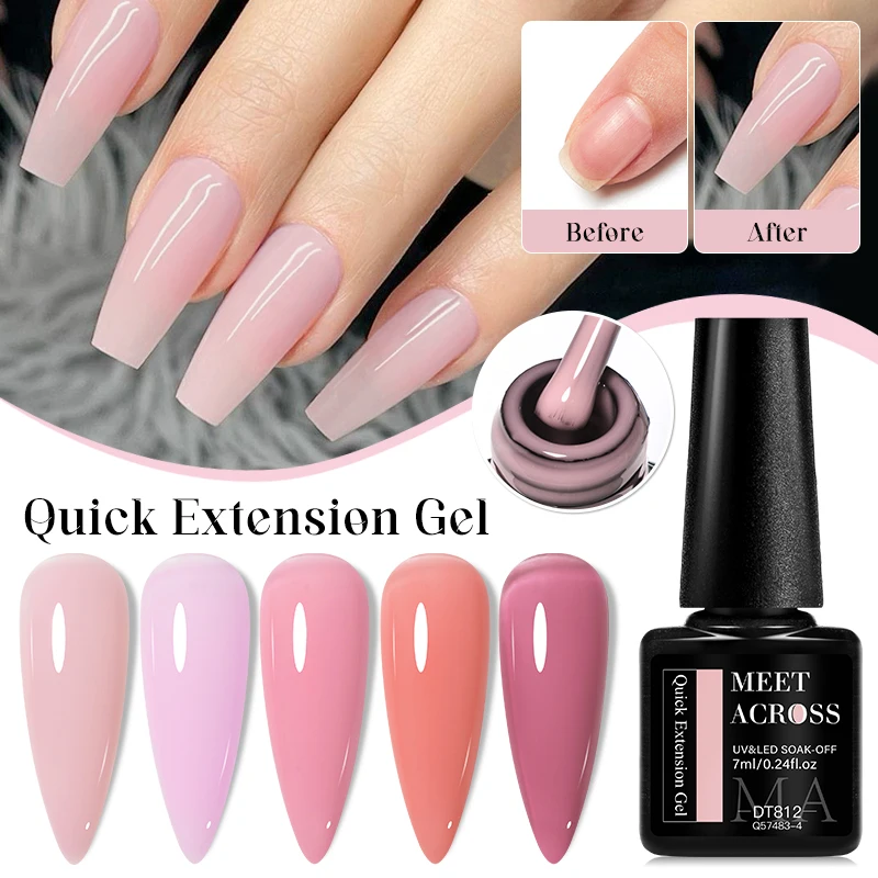 MEET ACROSS 7 мл Гель-лак для быстрого наращивания ногтей телесного цвета розовый