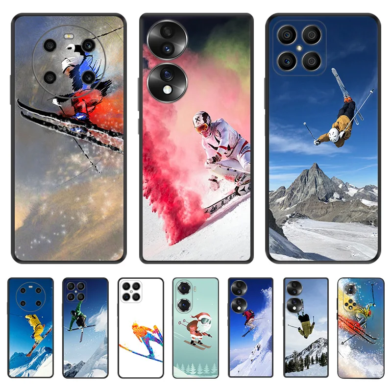 Черный мягкий чехол для телефона Honor Magic5 Pro X7b X8b X9b X6 X7 X8 X9 A 90 70 Winter Ski Jump Freestyle Pixel 6 7 8
