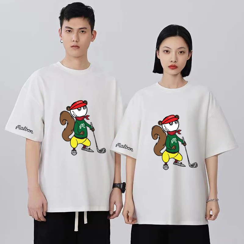 

Malbon Golf T-Shirt Men Women 2023 Summer Cotton Golf Top Malbon Golf Bucket Hat Short Sleeve Fashion Couple Loose Golf Clothing