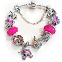 grier classic design colorful unicorn crystal pendant bead bracelet silver color heart charm jewelry bracelet pulsera mujer