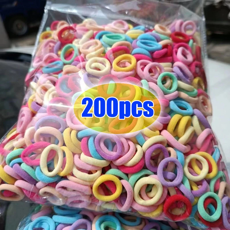 

100/200Pcs Women Girls Colorful Nylon Elastic Hair Bands Basic Ponytail Hold Hair Tie Rubber Bands Scrunchie Hair Accessories