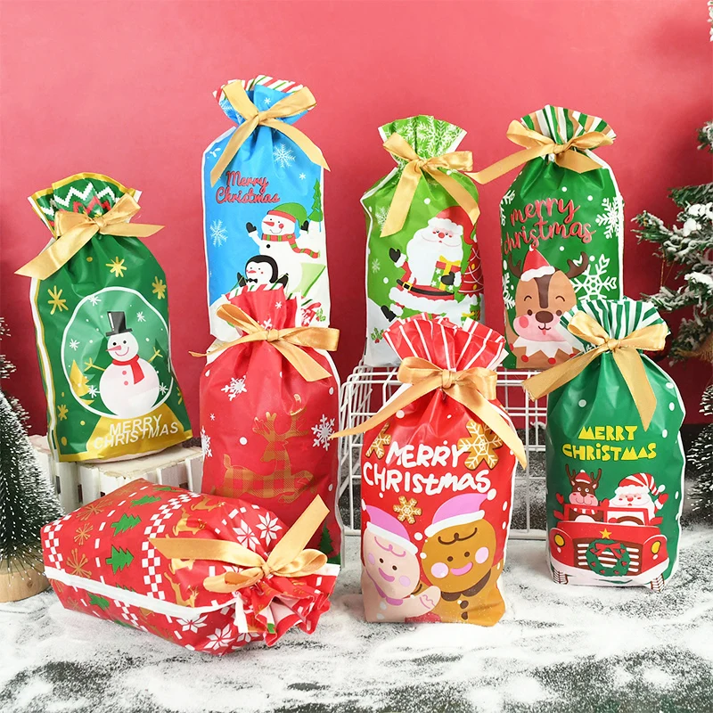 

10pcs Christmas Candy Bags Santa Claus Snowman Elk Candy Biscuit Gift Packaging Bag Decoration Christmas New Year Party Supplies