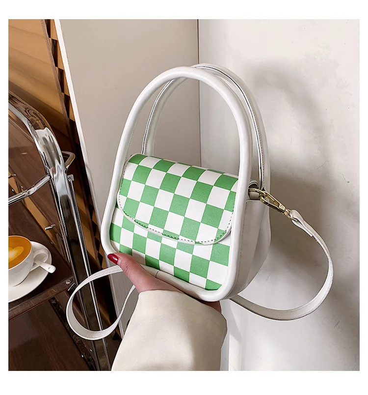 

Fresh and lovely student small flower bag women's bag spring new checkerboard Pu portable bag women's messenger bag