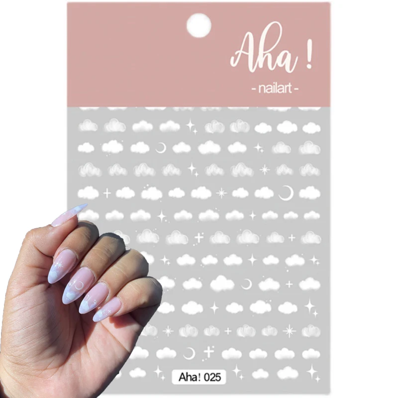 

1 Sheet White Cloud Nail Sticker 3D Cartoon Moon Star Self Adhesive Nail Decals Back-glue Slider Nail Art Decal Sticker Decors