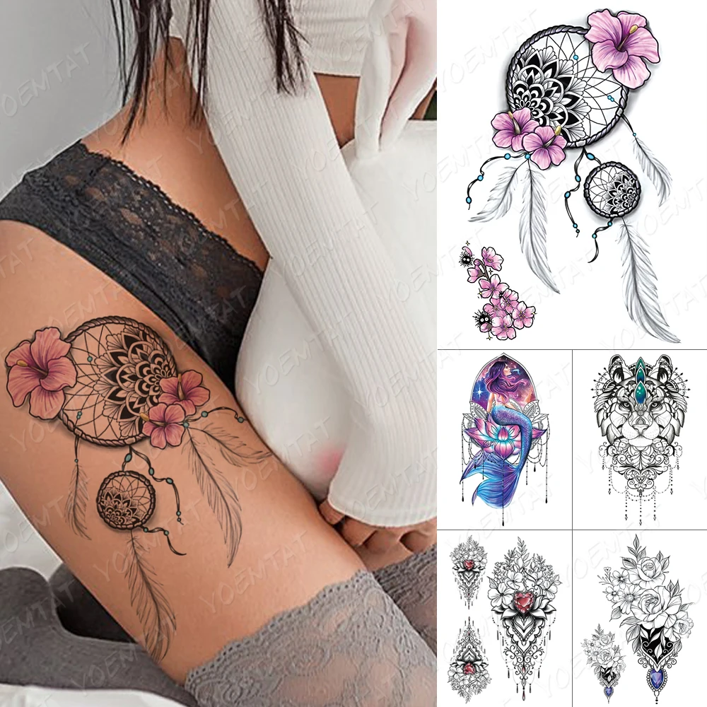 

Henna Waterproof Temporary Tattoo Sticker Rose Sun Flower Feather Gem Flash Transfer Body Art Fake Tatto Men Women Sexy Tattoos