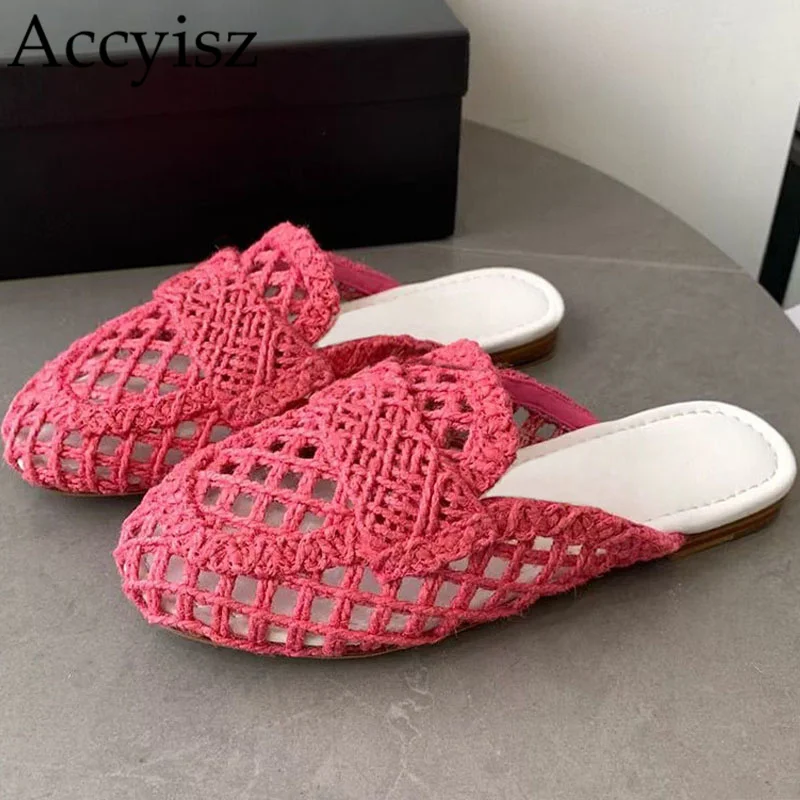 

Solid Color Flat Soled Casual Walking Shoes Women Hemp Breath Comfort Lefu Shoes Spring Outdoor Close Half Slippers New Sandals